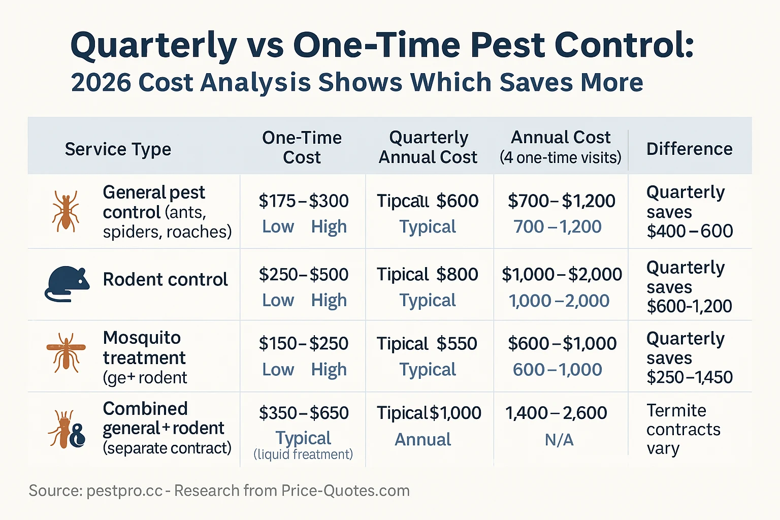 Quarterly vs One-Time Pest Control: 2026 Cost Analysis Shows Which Saves More - Data Visualization